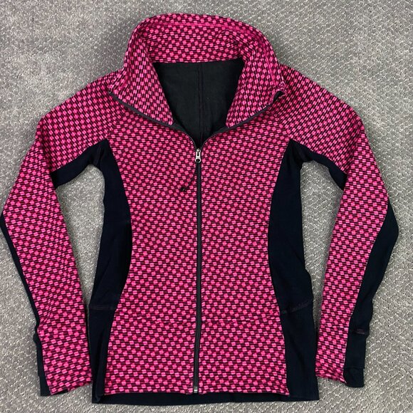 Lululemon Radiant Jacket Women's Size 6 Pink Black Full Zip Check Checkered - Picture 1 of 11